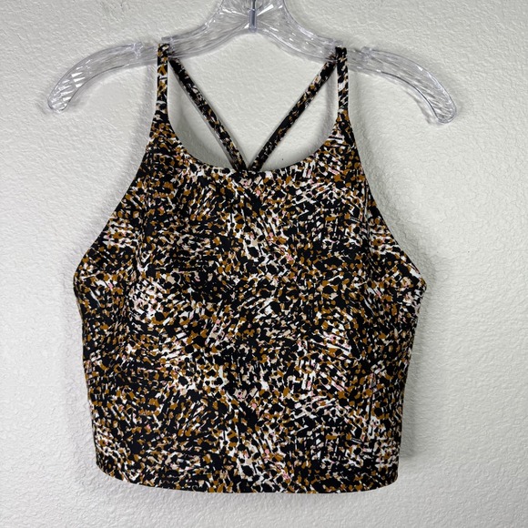 Old Navy‎ Active Crop Tank Top Powersoft Cross Back Athletic Leopard L - Picture 1 of 6
